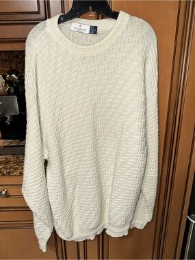 Vintage Bill Blass Menswear cream textured cotton crewneck sweater SIZE: L